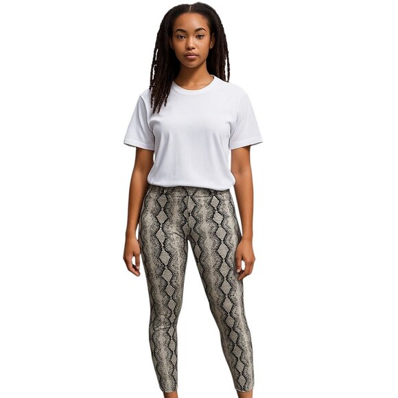 Women's Forever 21 Snakeskin Pattern Leggings-Size L-Black/gray/white-Cotton - Picture 1 of 6
